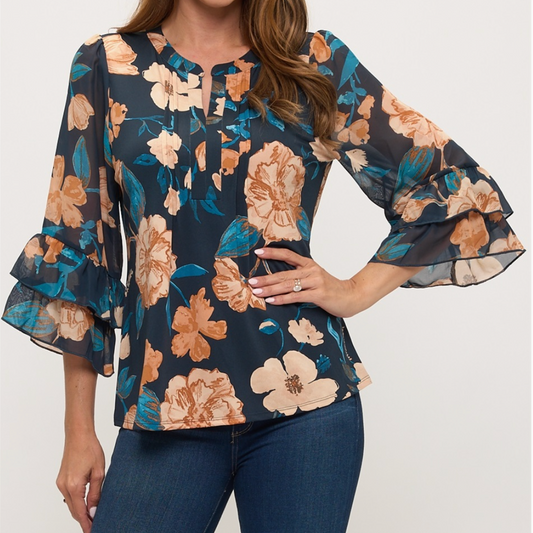Fall in Full Bloom Blouse NAVY