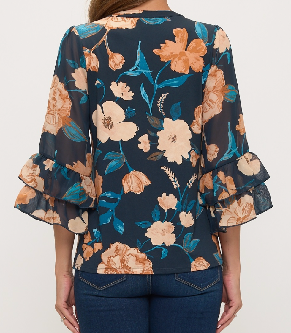 Fall in Full Bloom Blouse NAVY