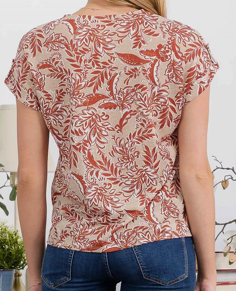 Rustic Charm Floral Blouse CLAY