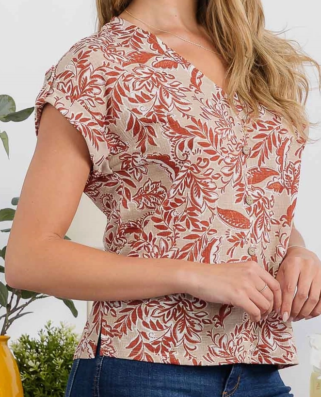 Rustic Charm Floral Blouse CLAY
