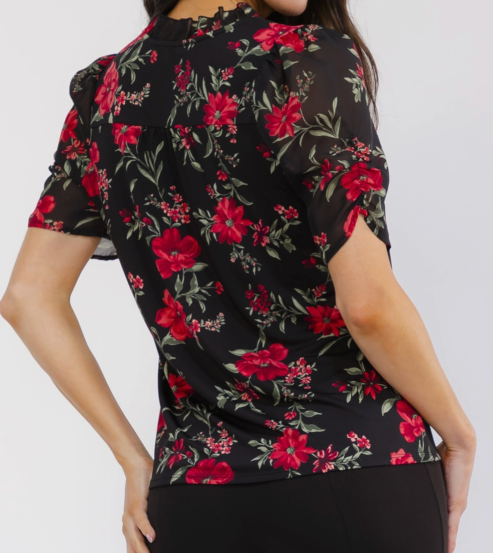 Midnight Rose Ruffle Blouse BLACK