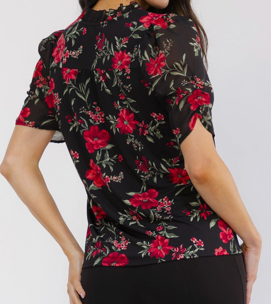 Midnight Rose Ruffle Blouse BLACK
