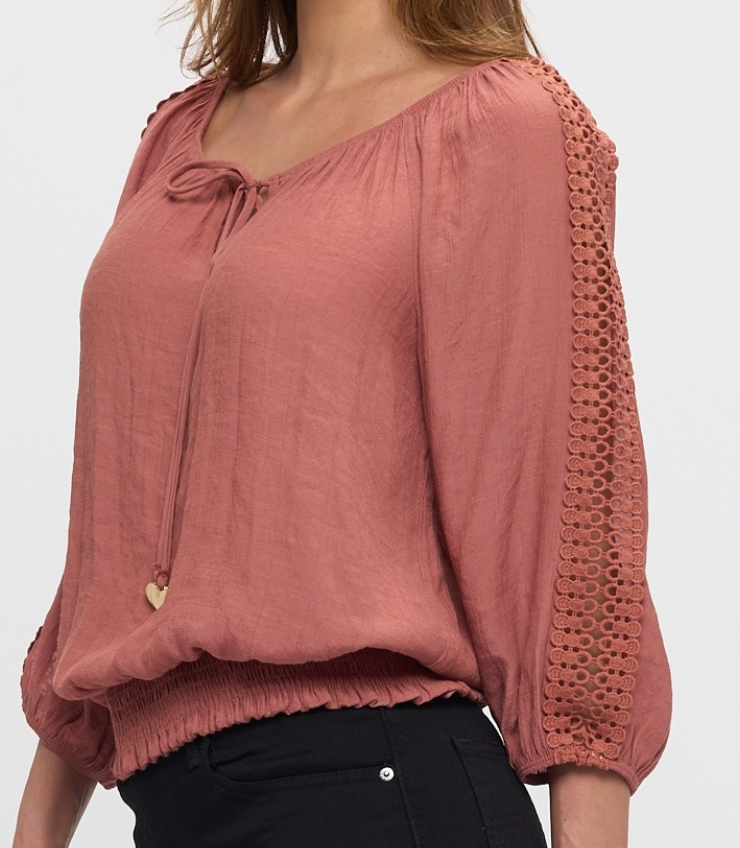 Boho Romance Gauze Top DUSTY ROSE
