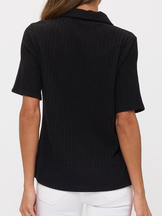 Zip It Up Ribbed Top BLACK