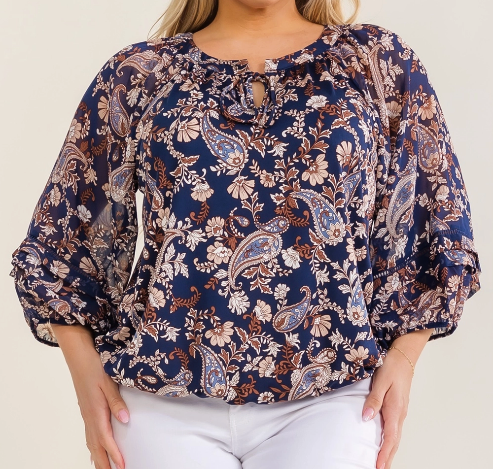 PS Autumn Paisley Peasant Blouse NAVY