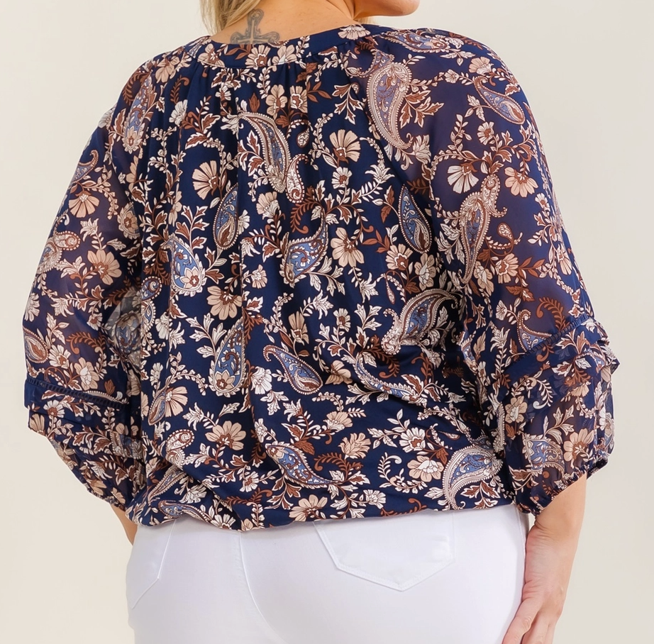 PS Autumn Paisley Peasant Blouse NAVY