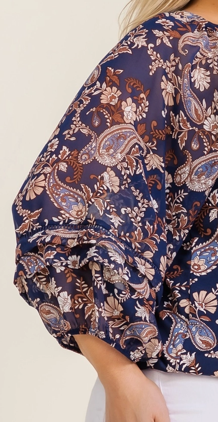 PS Autumn Paisley Peasant Blouse NAVY