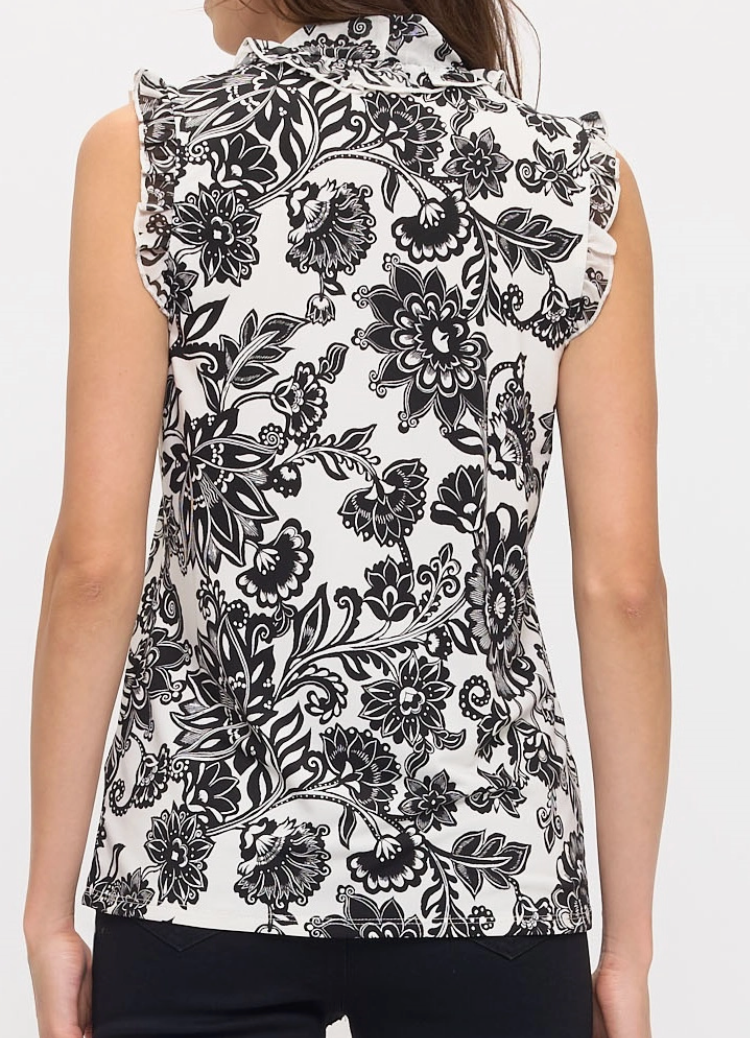 Black & Bloom Tie Neck