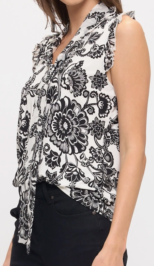 Black & Bloom Tie Neck