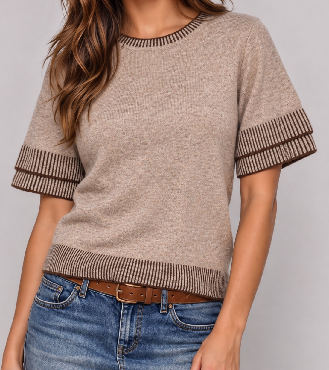 Simply Stitched Contrast Knit MOCHA