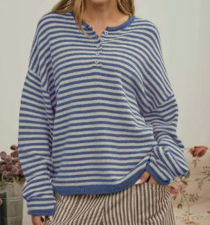 Lennox Stripe Henley BLUE