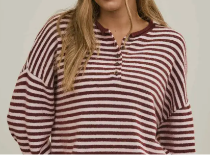 Lennox Stripe Henley BURGUNDY