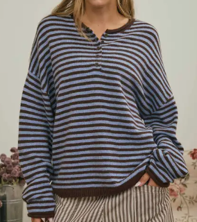 Lennox Stripe Henley CHOC/BLUE