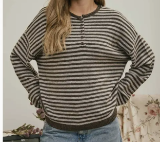 Lennox Stripe Henley CHOCOLATE