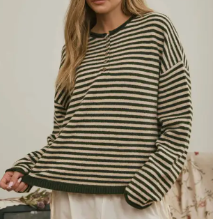 Lennox Stripe Henley OLIVE
