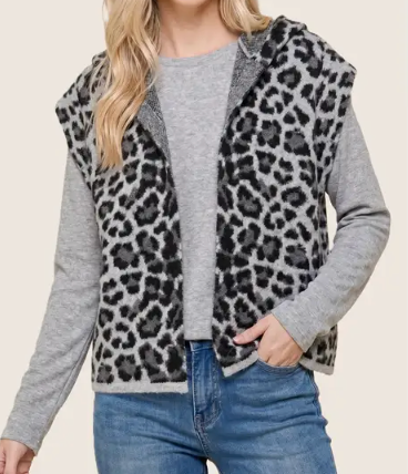 Wild About It Leopard Hooded Sweater Vest