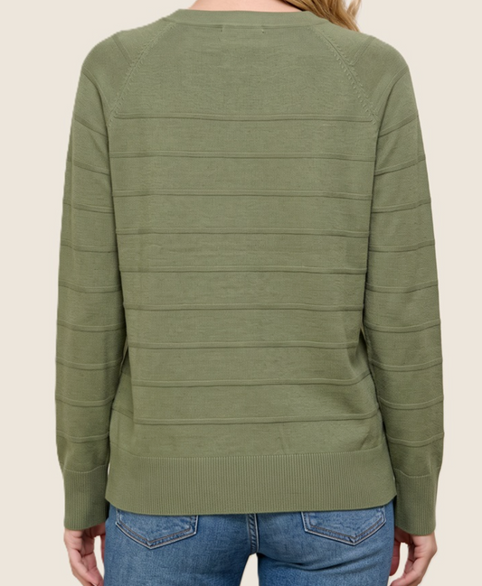 Simply Textured Henley Sweater OLIVE