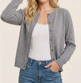 Simply Classic Crewneck Cardigan GRAY