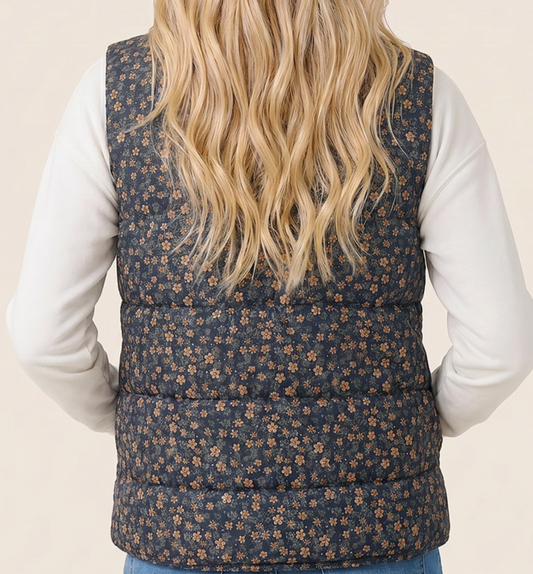 Autumn Bloom Corduroy Puffer Vest NAVY
