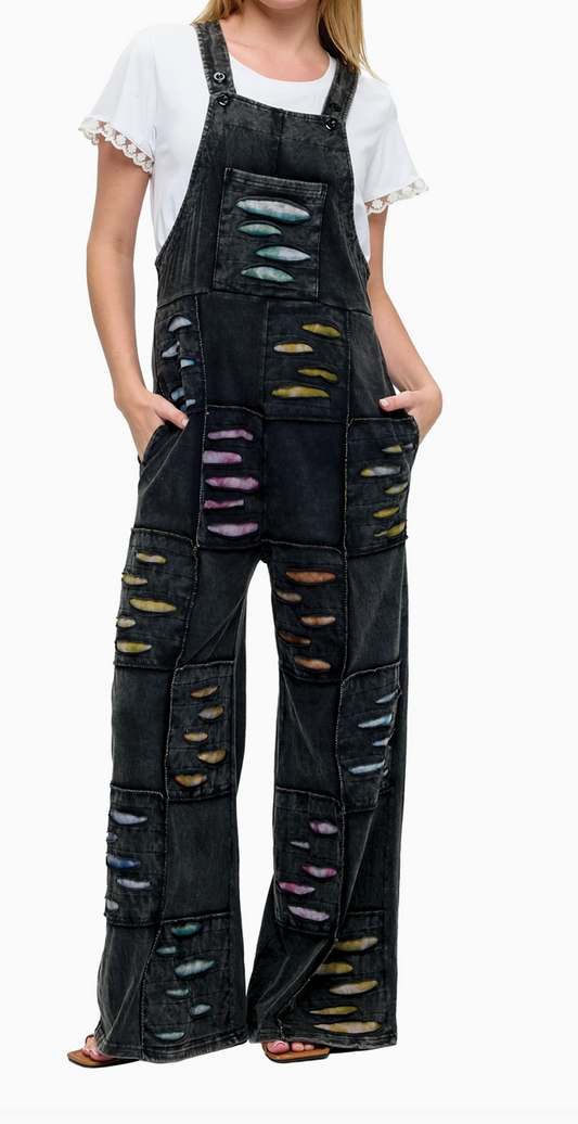 Gypsy Soul Patchwork Overalls BLACK 28.5"