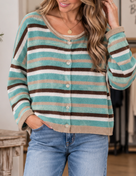 Softly Striped Cardigan GREEN
