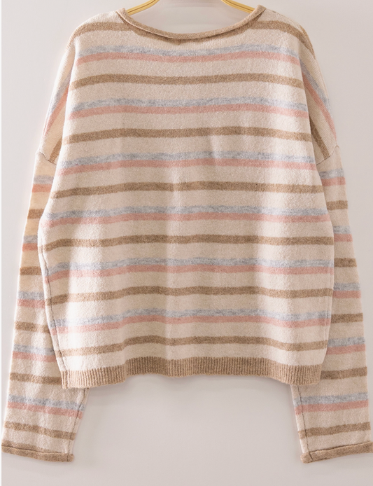 Softly Striped Cardigan OATMEAL