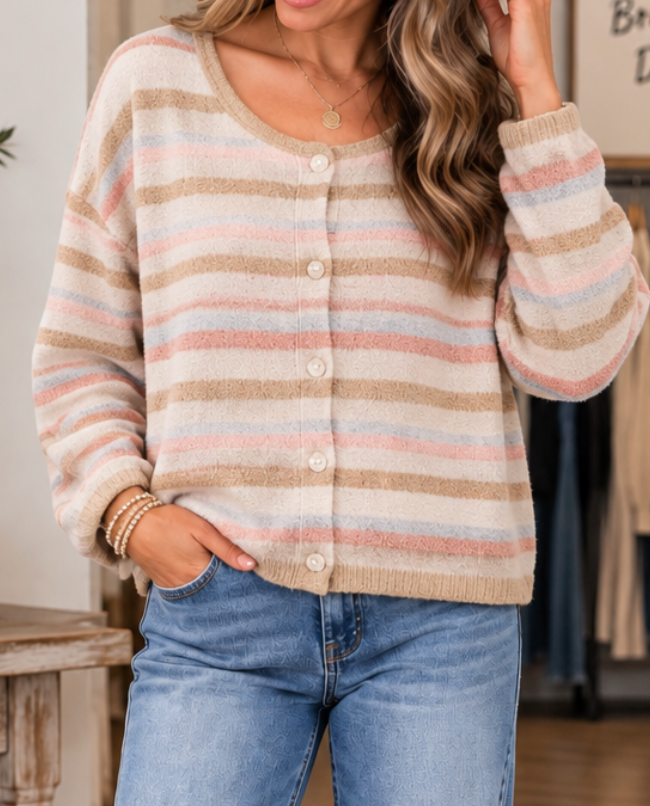 Softly Striped Cardigan OATMEAL