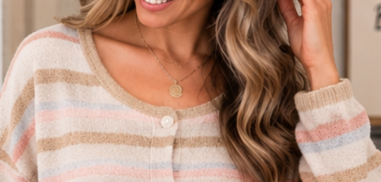 Softly Striped Cardigan OATMEAL