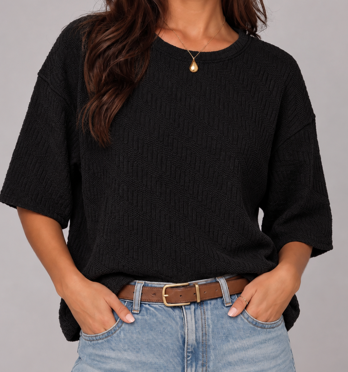 Textured Geometric Sweater BLACK