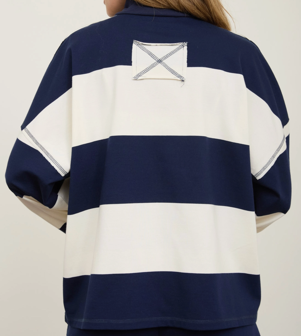 Harbor Stripe Mock Neck Pullover NAVY