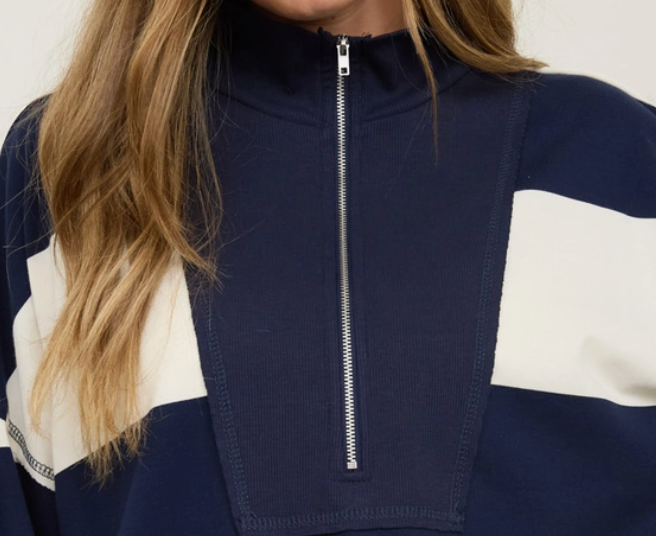 Harbor Stripe Mock Neck Pullover NAVY