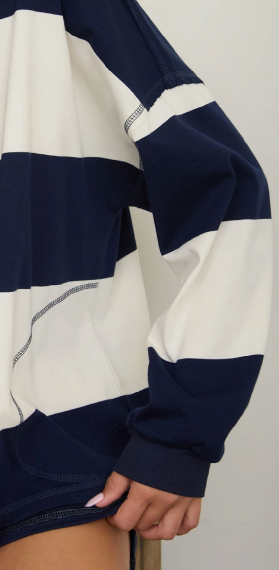Harbor Stripe Mock Neck Pullover NAVY