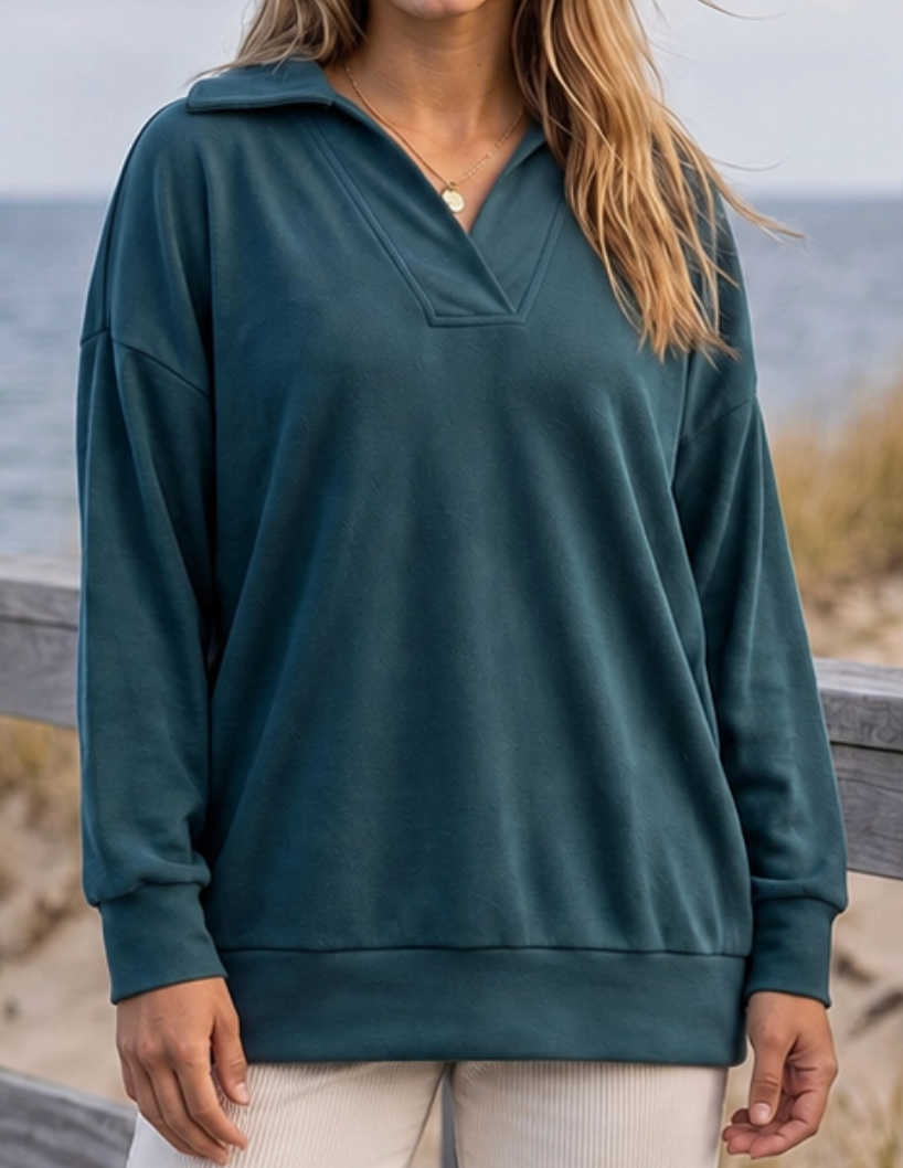 The Laid Back Luxe Pullover PEACOCK