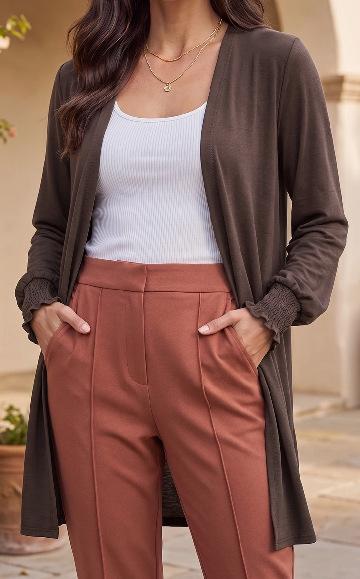 Effortless Wrinkle~Free Cardigan CHOCOLATE