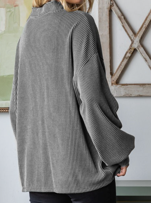 Slow Mornings Ribbed Cardigan CHARCOAL