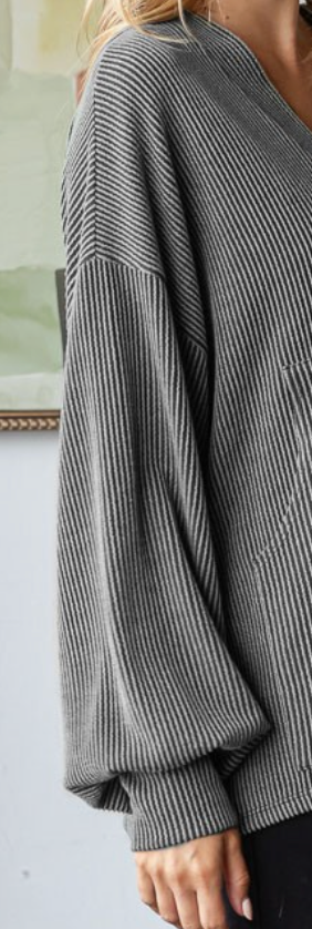 Slow Mornings Ribbed Cardigan CHARCOAL