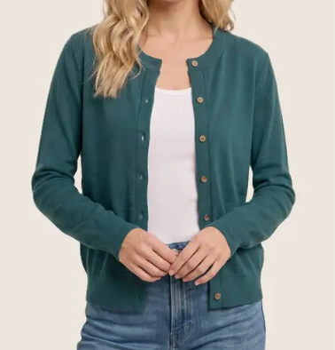 Simply Classic Crewneck Cardigan FOREST