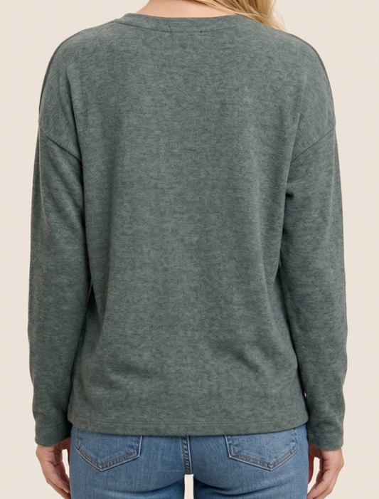 Cozy Brushed Split Neck Top PINE