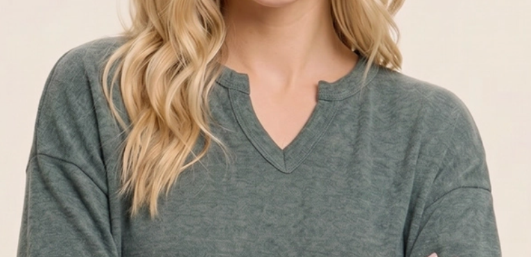 Cozy Brushed Split Neck Top PINE