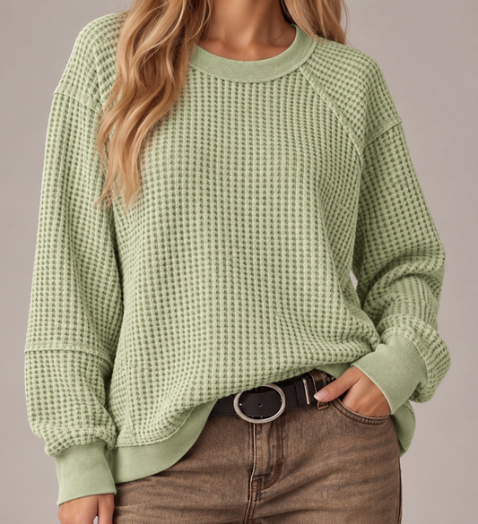 Soft Spot Waffle Knit Top SAGE