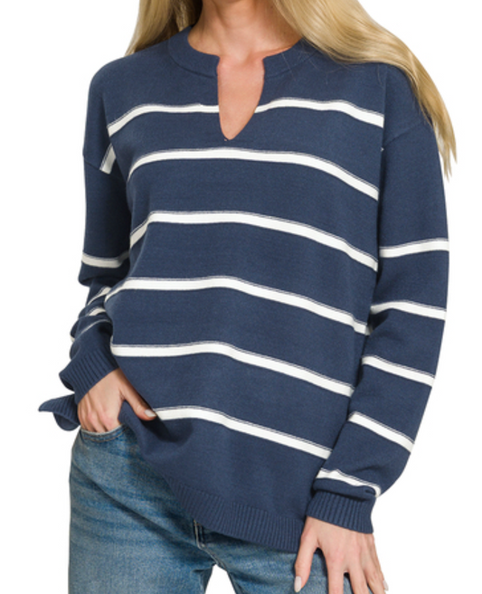 Fall in Line Striped Sweater NAVY