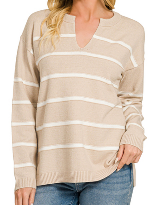 Fall in Line Striped Sweater SAND