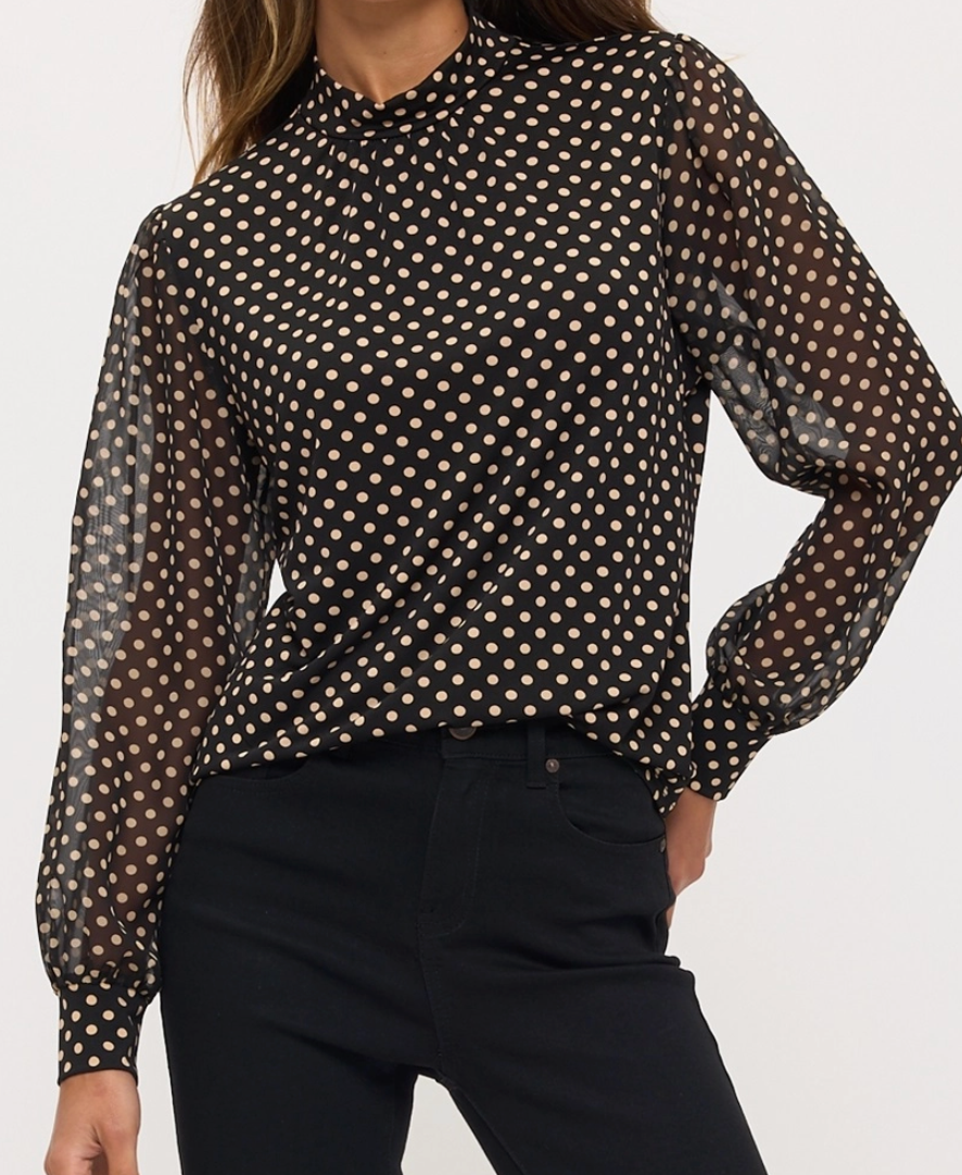 Dotted in Elegance Mock Neck B&W