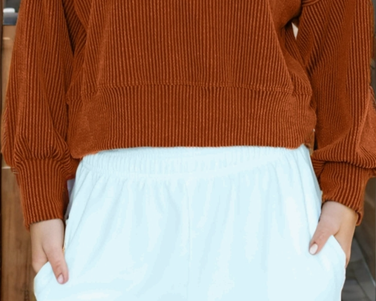 Perfectly Ribbed Cropped Pullover RUST