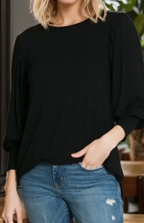 Charming Balloon Sleeve Top BLACK