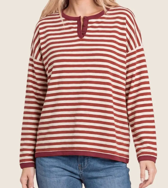Autumn Stripe Henley RUST