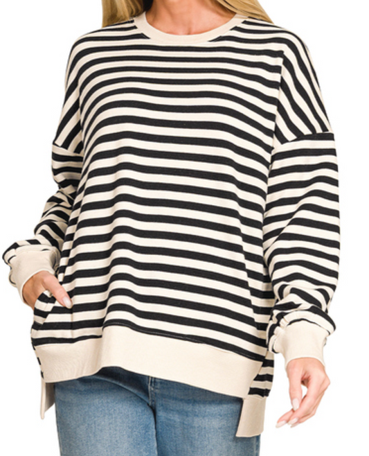 Stripe Society Luxe Sweatshirt BLACK