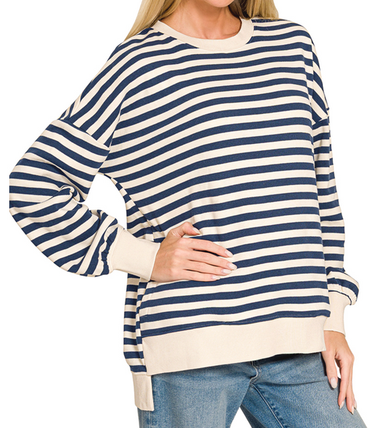 Stripe Society Luxe Sweatshirt NAVY
