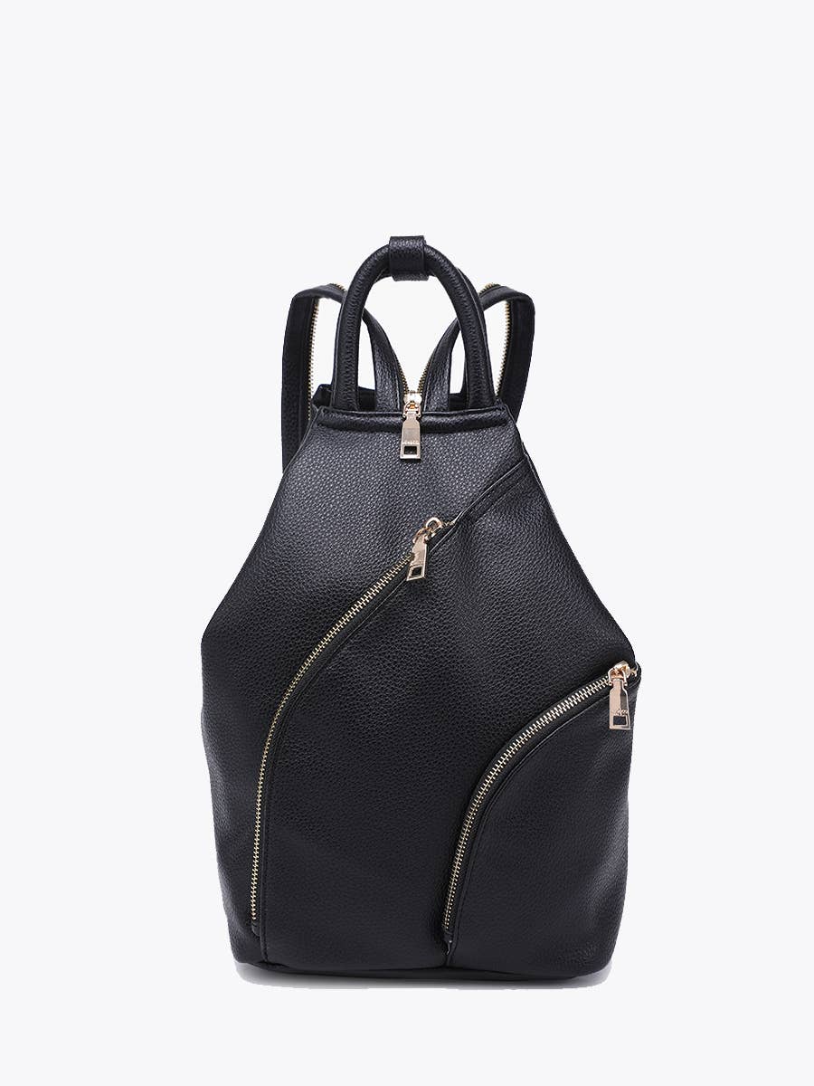 Maura Diagonal Zipper Backpack Black