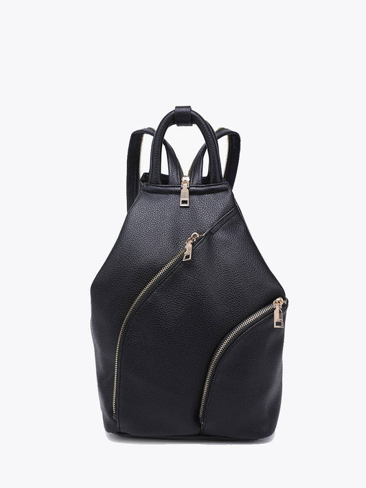 Maura Diagonal Zipper Backpack Black